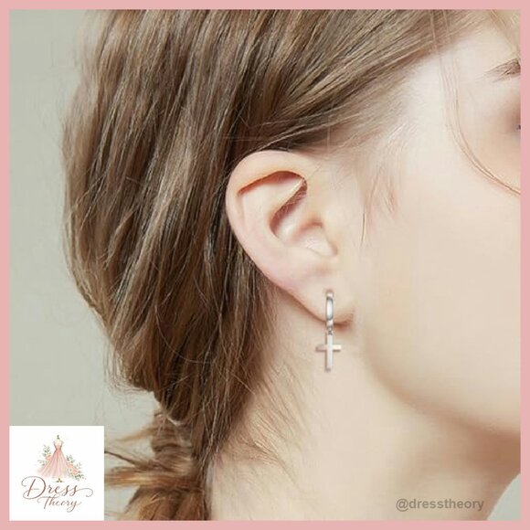 Sterling Silver Dangle Huggie Earrings with CZ and Pearl Accents - Picture 3 of 8